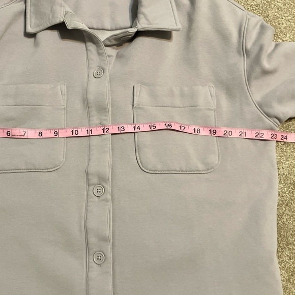 Athleta Retroplush Shirt Jacket Purple Plush Cotton Blend Button Up Size L - Picture 10 of 11